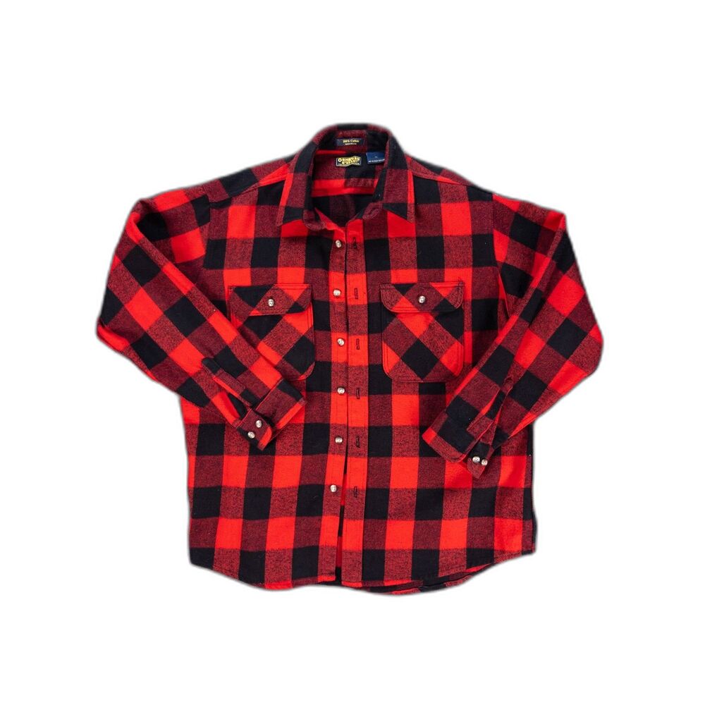 Vintage OshKosh B'Gosh Buffalo Plaid Flannel Work Shirt USA Made Mens XL